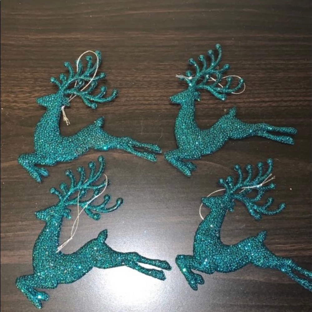 Christmas Ornaments - 4 pc Teal Reindeer